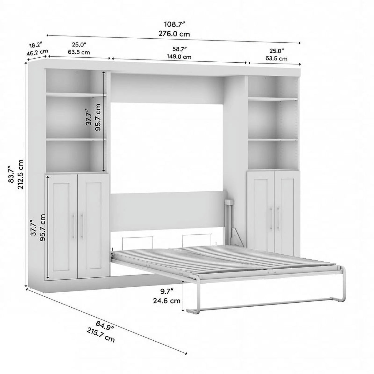 Bark Gray Full Murphy Bed with Closet Storage I917