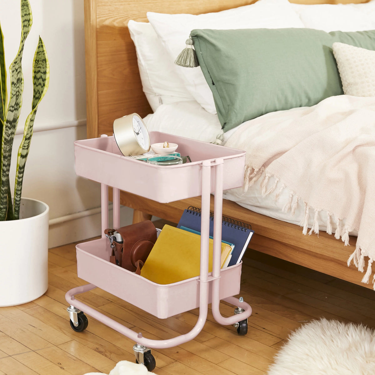 Pink 2-Tier Rolling Utility Cart B390