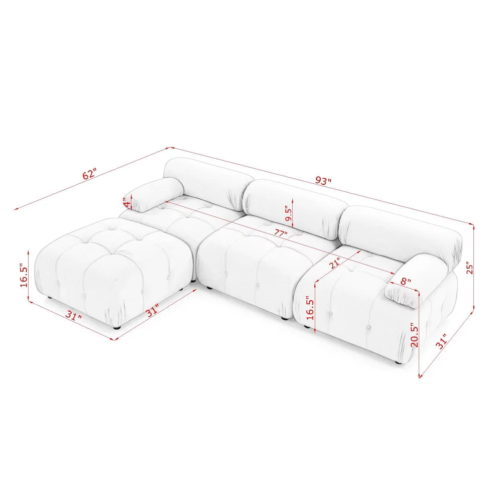 L Shaped Modular Sectional Sofa with Reversible Ottoman D109