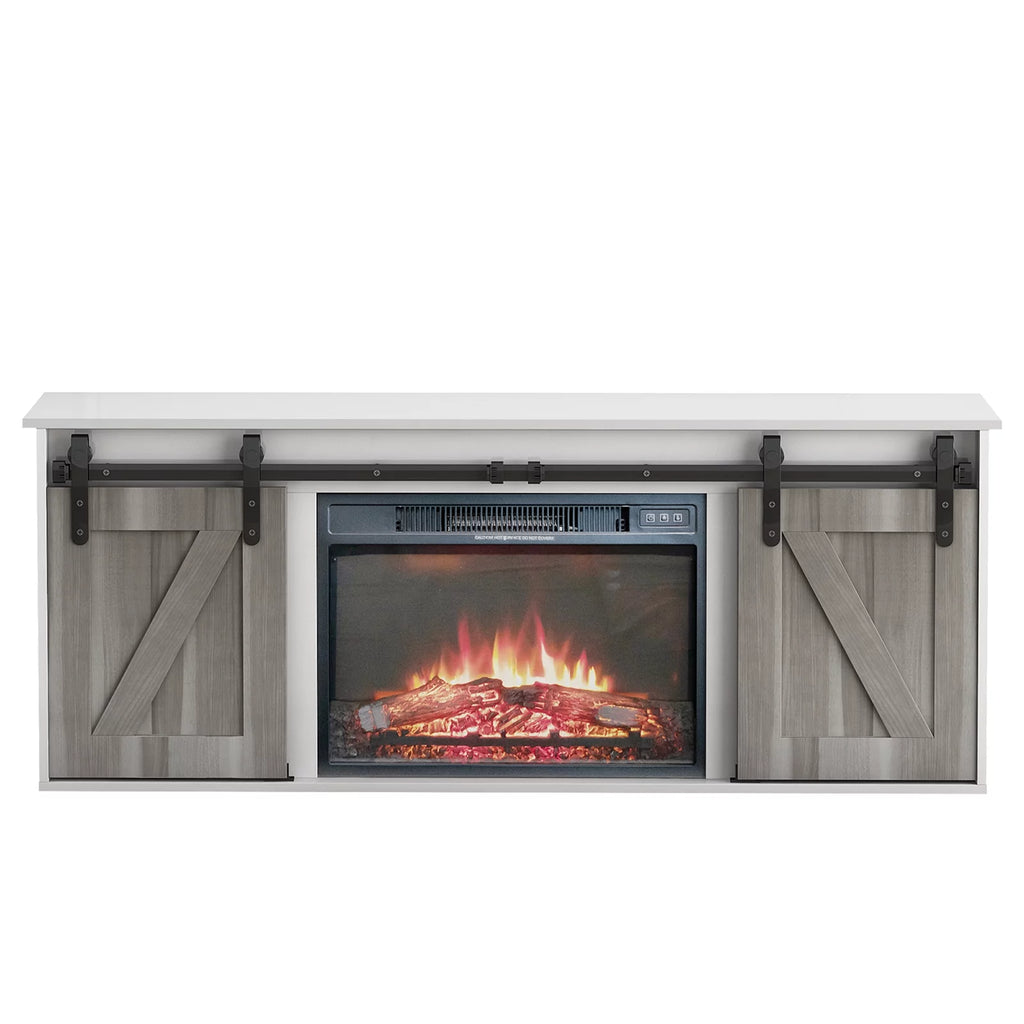 Farmhouse Sliding Barn Door Fireplace TV Stand L473344