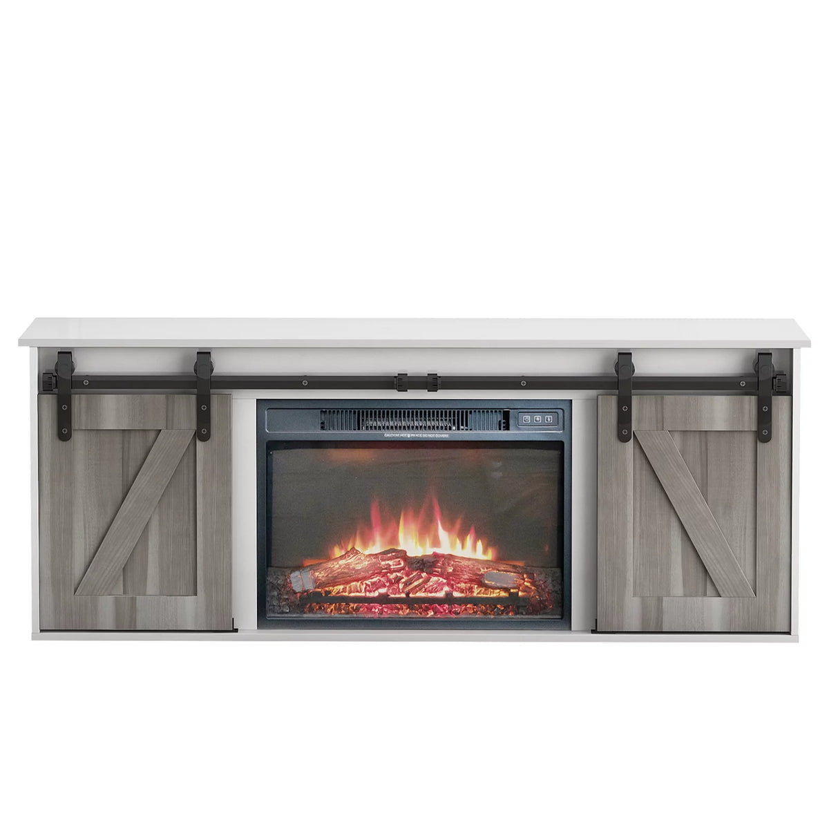 Farmhouse Sliding Barn Door Fireplace TV Stand L473344