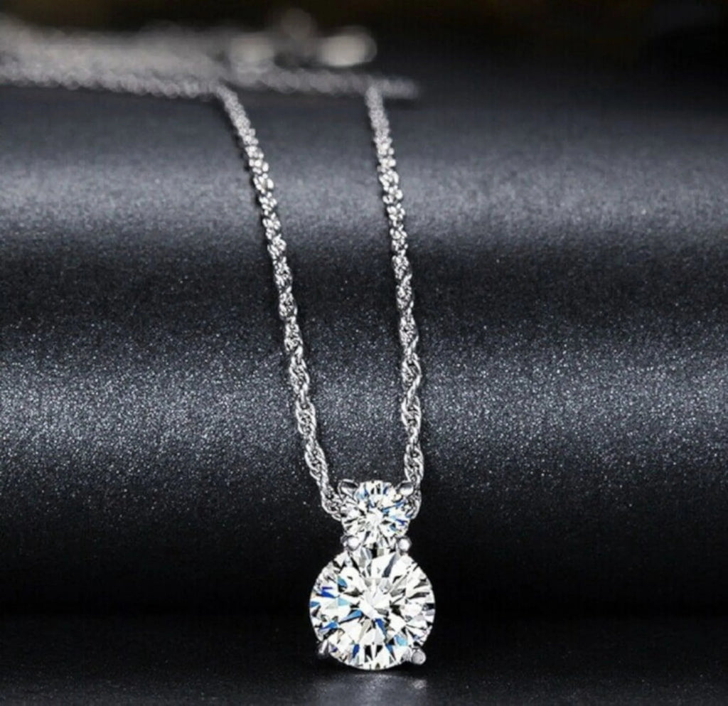 Sterling Silver Cubic Zircon Necklace and Dangle Earrings Jewelry Set C2291