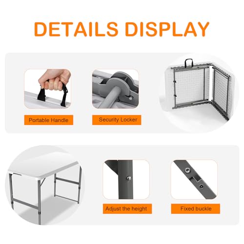 6FT Folding Table with Carrying Handle Portable Plastic R257019
