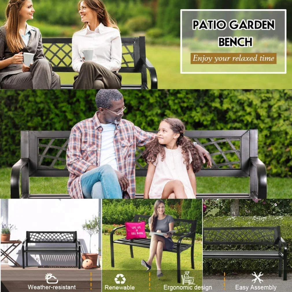 Black Outdoor Garden Bench with Armrests A706878