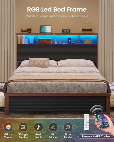 Full Size Wood Bed Frame with 4 Storage Drawers B79234