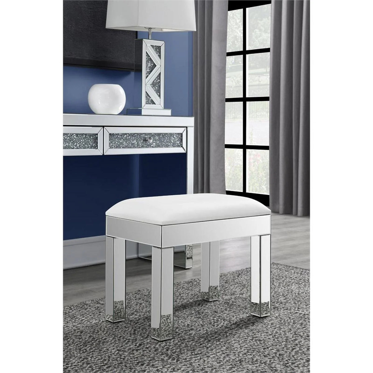 White Upholstered Vanity Stool B79216
