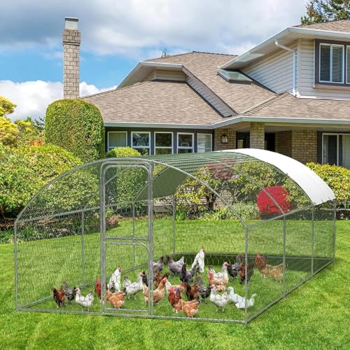 Heavy Duty Walk-in Chicken Coop Metal Poultry Cage with Waterproof UV Cover L526817