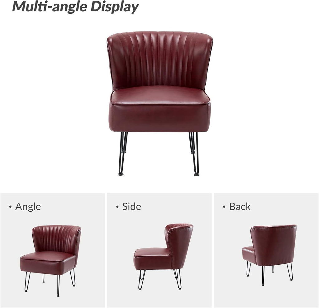 Burgundy Faux Leather Accent Chairs Set Of 2 With Metal Base A220112
