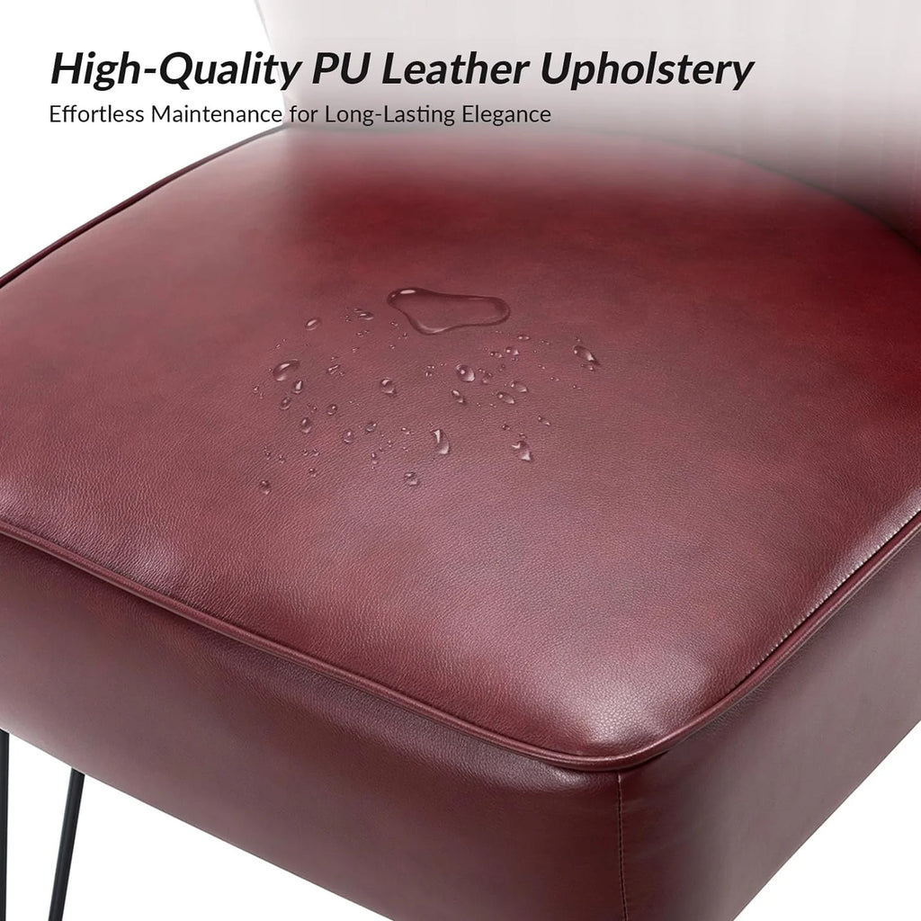 Burgundy Faux Leather Accent Chairs Set Of 2 With Metal Base A220112