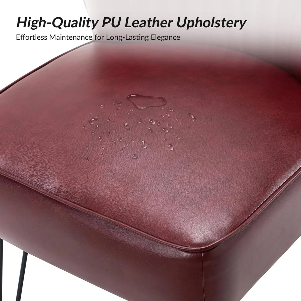 Burgundy Faux Leather Accent Chairs Set Of 2 With Metal Base A220112