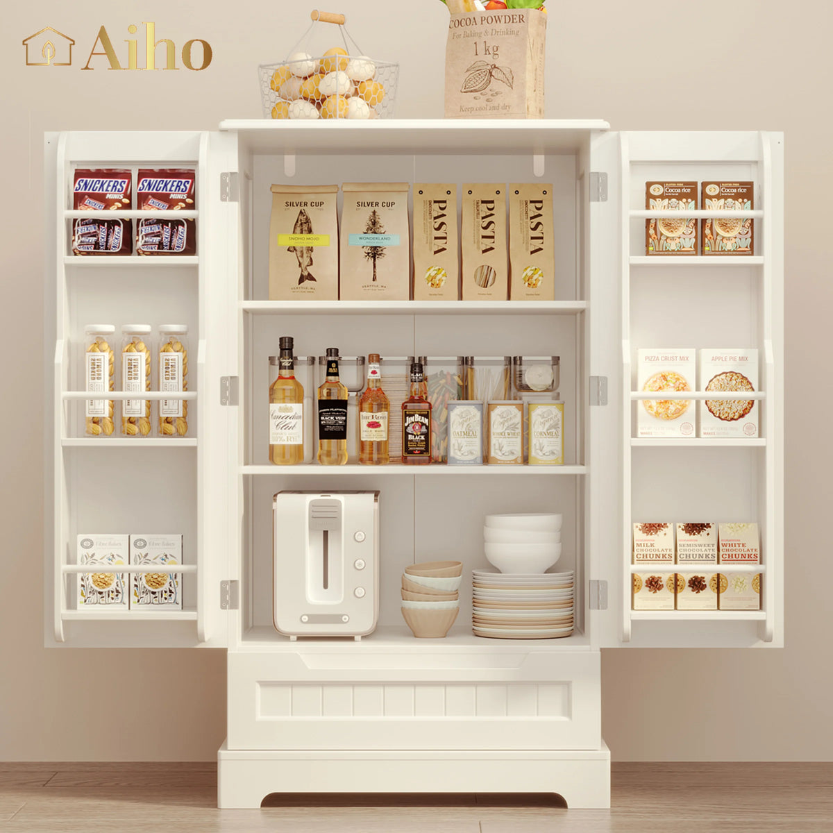 White Kitchen Storage Cabinet with 2 Doors and 1 Drawer Z34086
