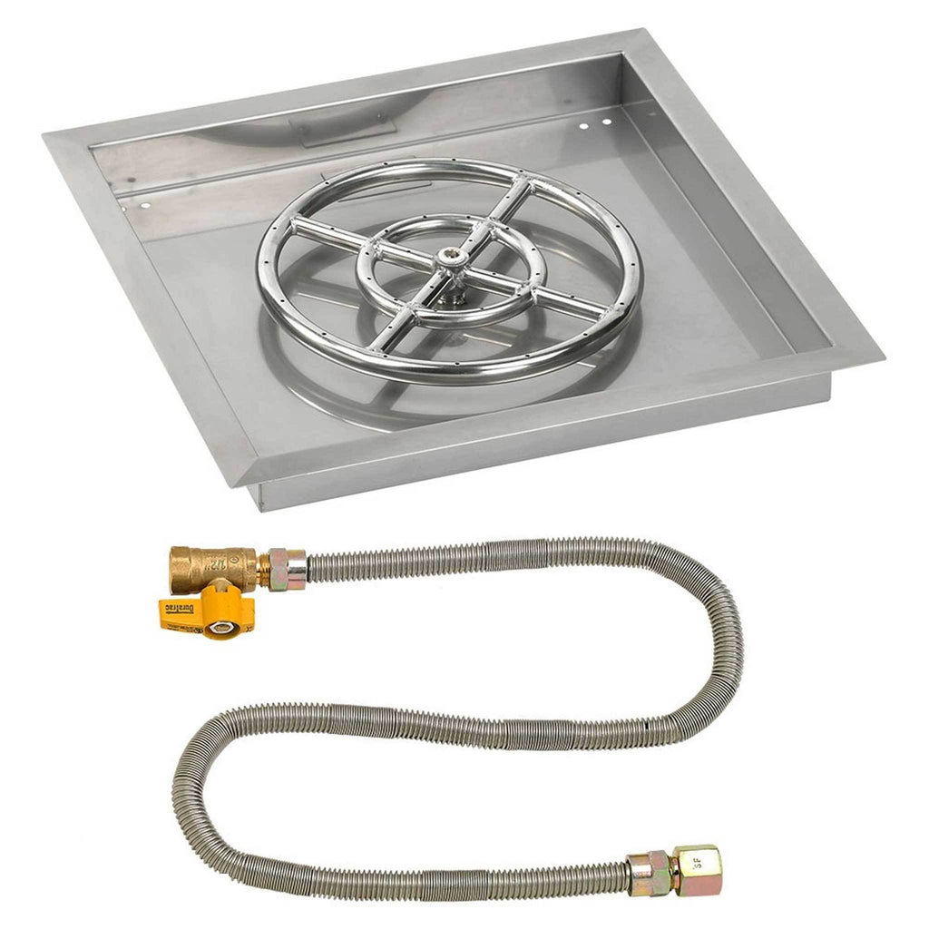 18x22 Square Stainless Steel Drop-In Pan with Match Light Kit Propane Fire Pit Ring C800465