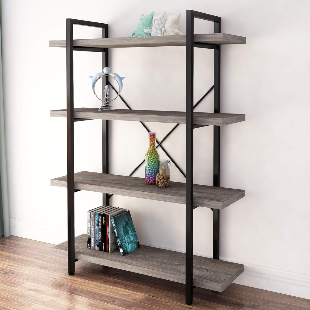 Gray Oak 4-Tier Metal and Wood Bookshelf A964276