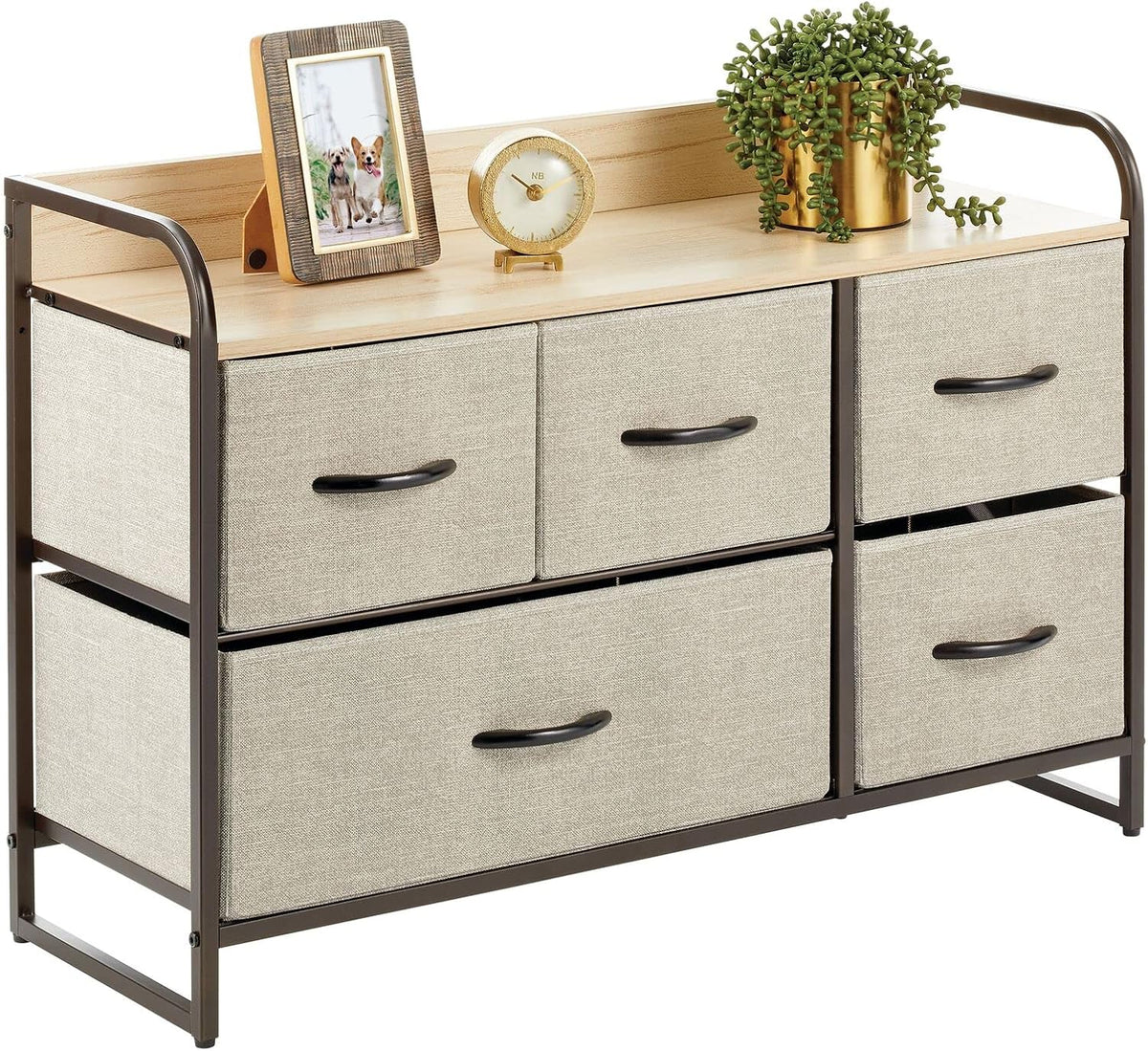 5 Removable Fabric Drawers Coffee Espresso Brown Storage Dresser L633