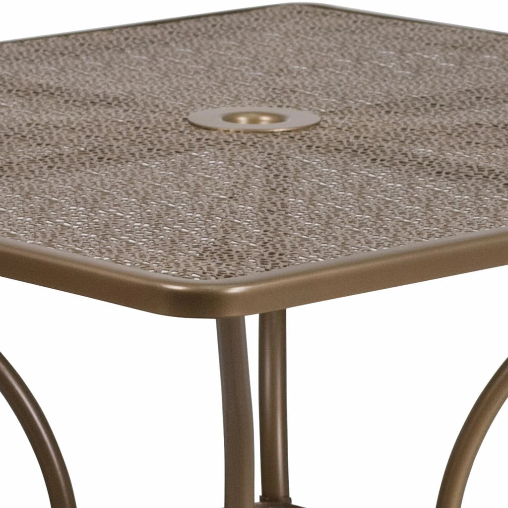 Square Black Steel Patio Table with Umbrella Hole N4529