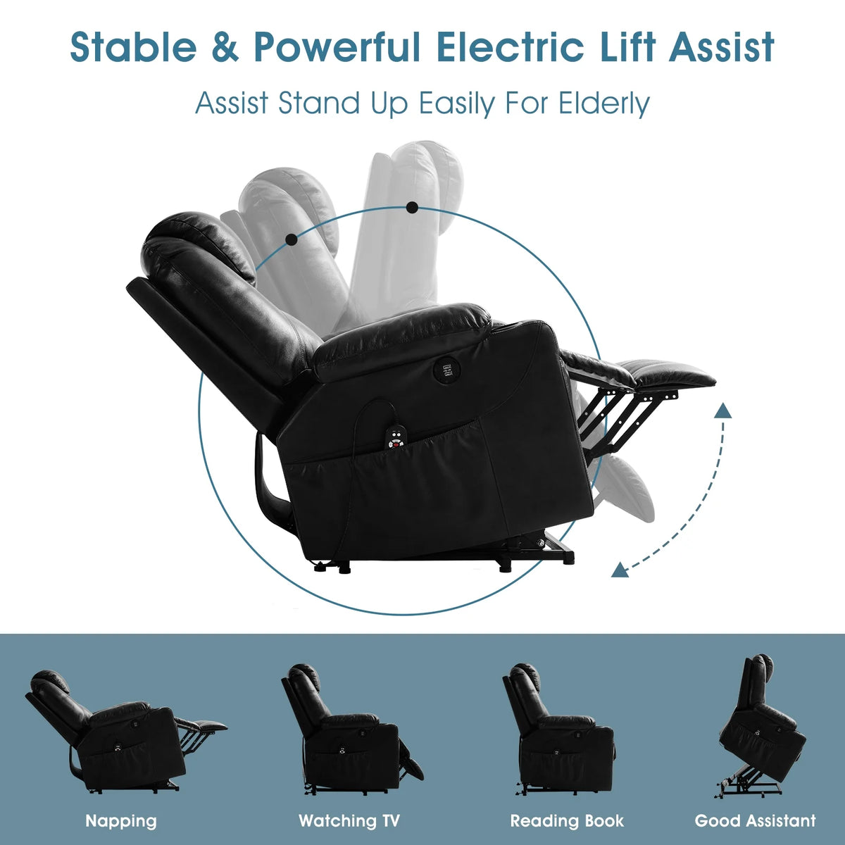 Large Power Lift Recliner Chair with Massage and Heating W954