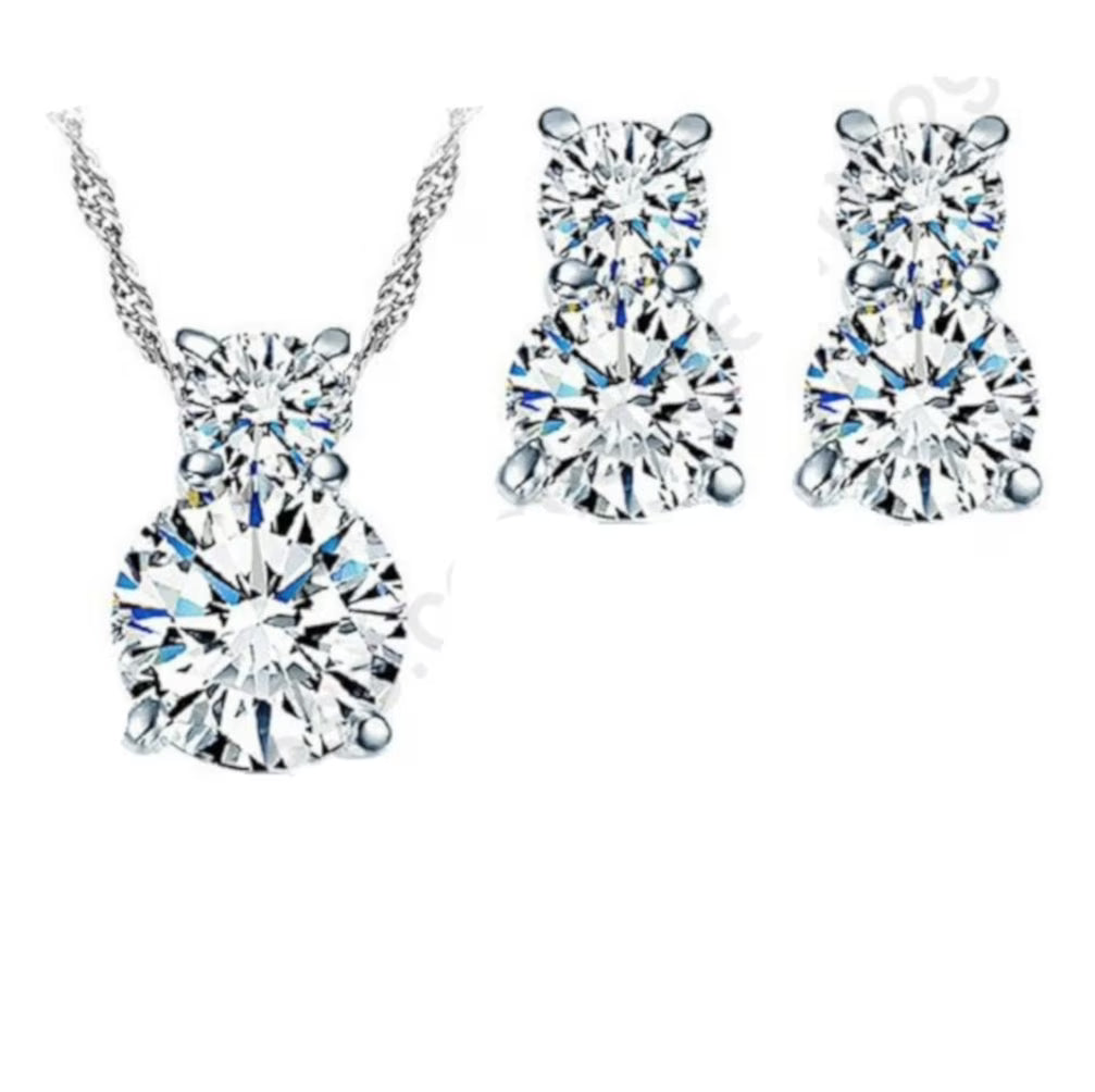 Sterling Silver Cubic Zircon Necklace and Dangle Earrings Jewelry Set C2291