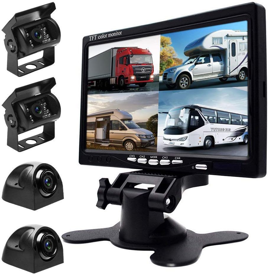 9'' Quad Split Screen HD Rear Backup Camera Monitor System, Waterproof IR Night Vision Backup Camera S3162