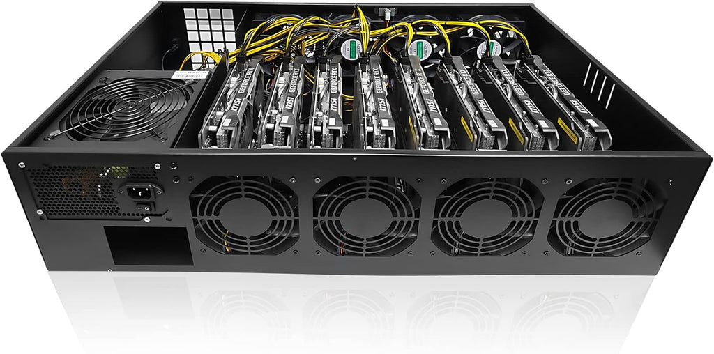 8 GPU Mining Rig Frame Case with 1800W/2800W Power Supply, Motherboard, CPU, RAM, SSD, 8 Adjustable Speed Fans N747810