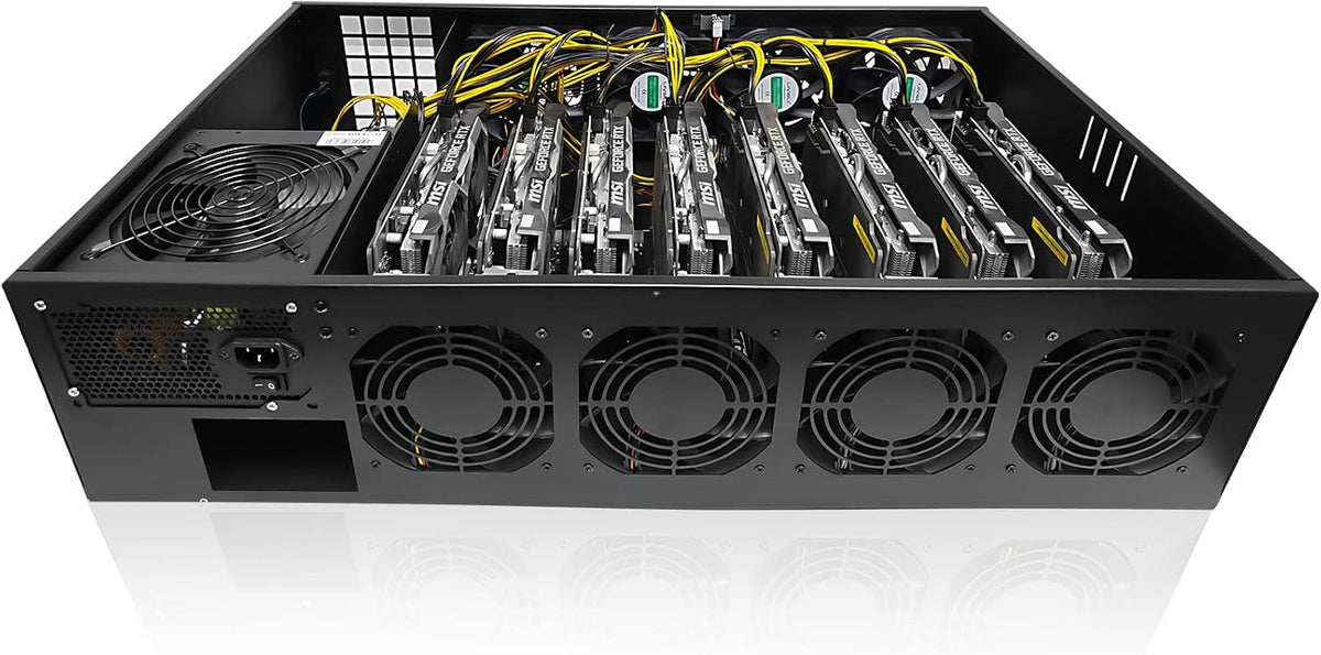8 GPU Mining Rig Frame Case with 1800W/2800W Power Supply, Motherboard, CPU, RAM, SSD, 8 Adjustable Speed Fans N747810