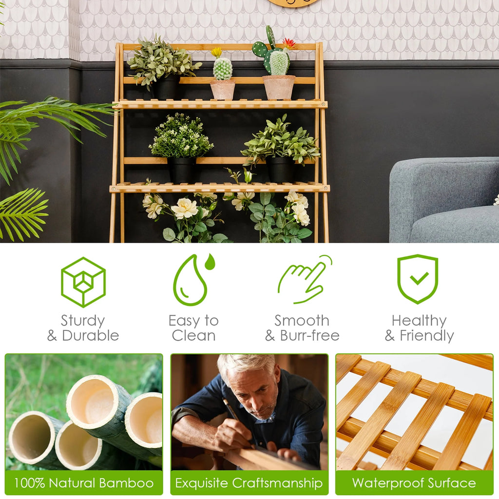 3 Tier Bamboo Flower Pot Shelf Stand Q470093
