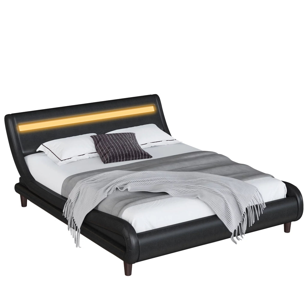 Full LED PU Upholstered Platform Bed with Adjustable Headboard A9977