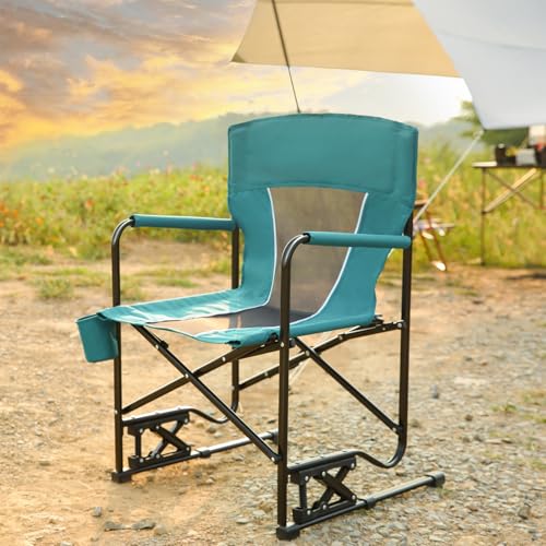 Portable Folding Rocking Camping Chair with Drink Holder, 250 lbs Capacity (Blue) L820124