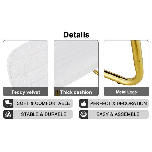 White minimalist armless sofa chair with plush cushion and backrest and golden metal legs M1501