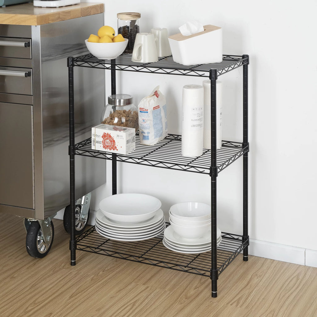 Steel 3-Tier Storage Shelf Unit Black H634107