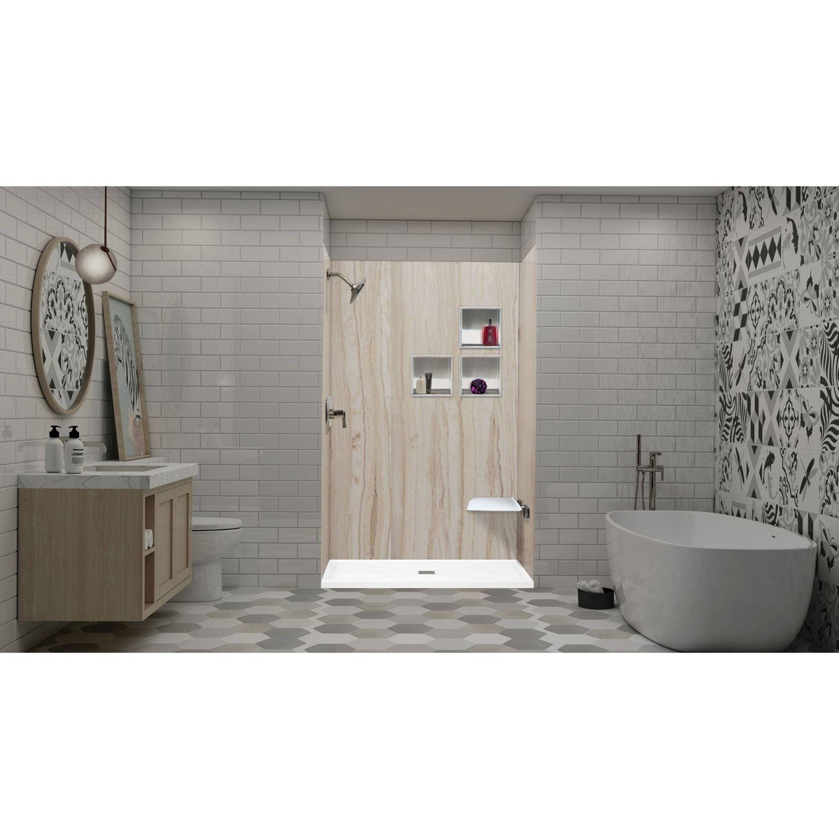 Cameo Single Threshold Shower Base with Center Drain B856092