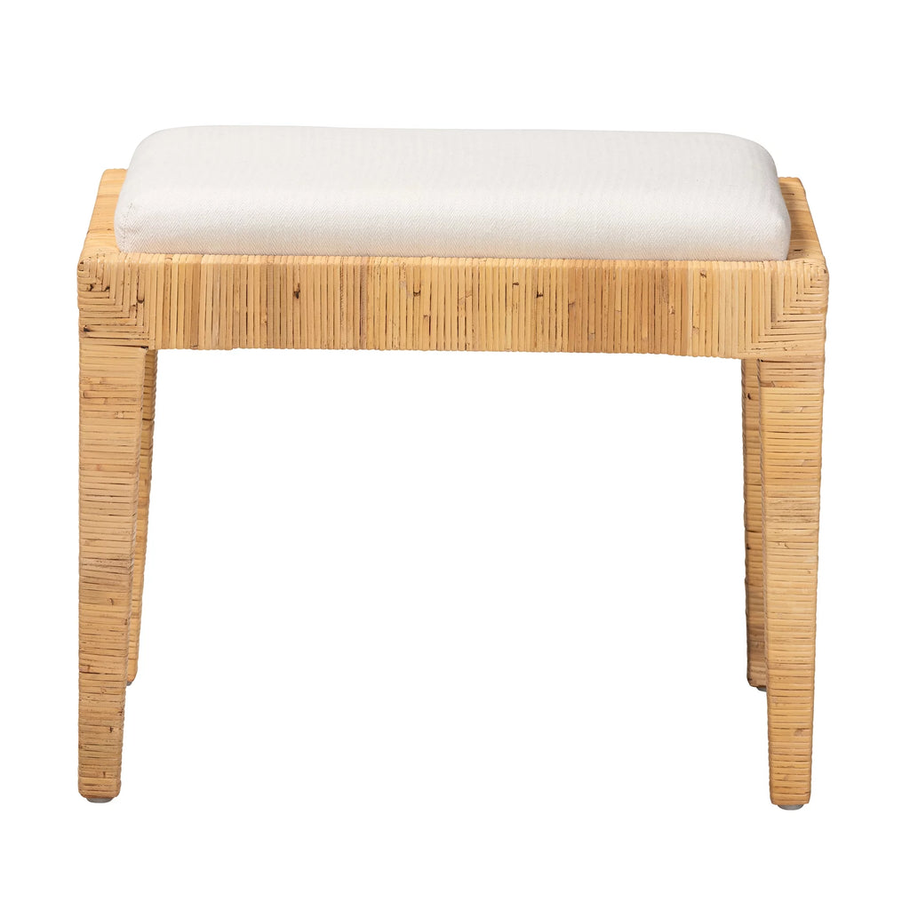 Natural Brown Rattan and Mahogany Wood Ottoman S6204