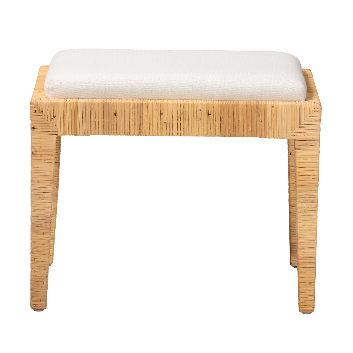 Natural Brown Rattan and Mahogany Wood Ottoman S6204