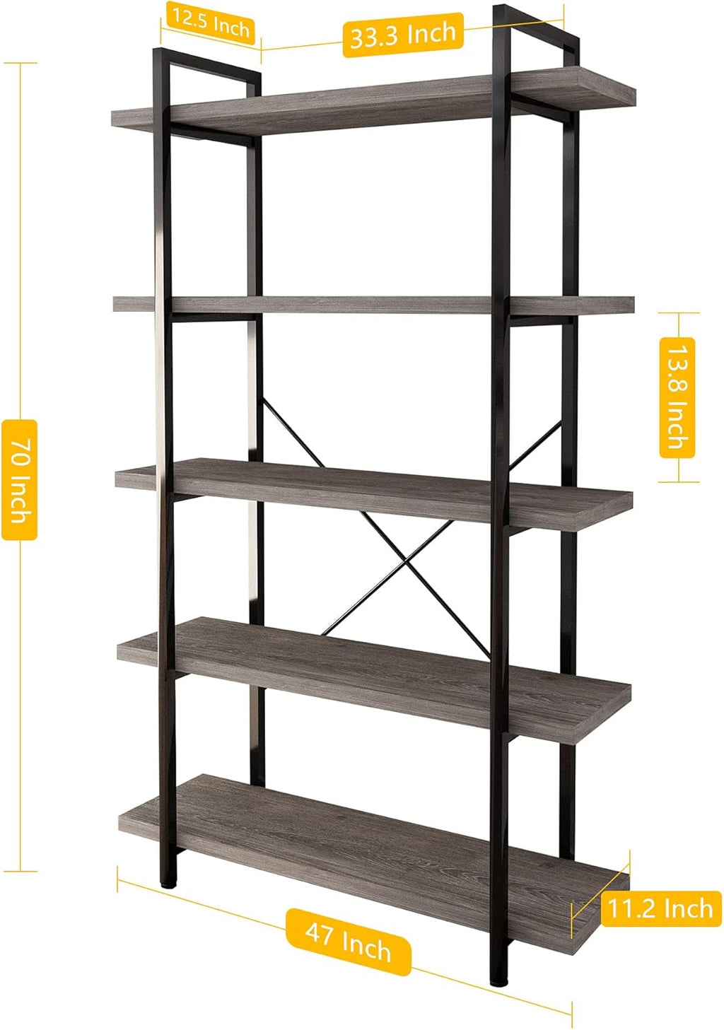 Gray Oak 4-Tier Metal and Wood Bookshelf A964276