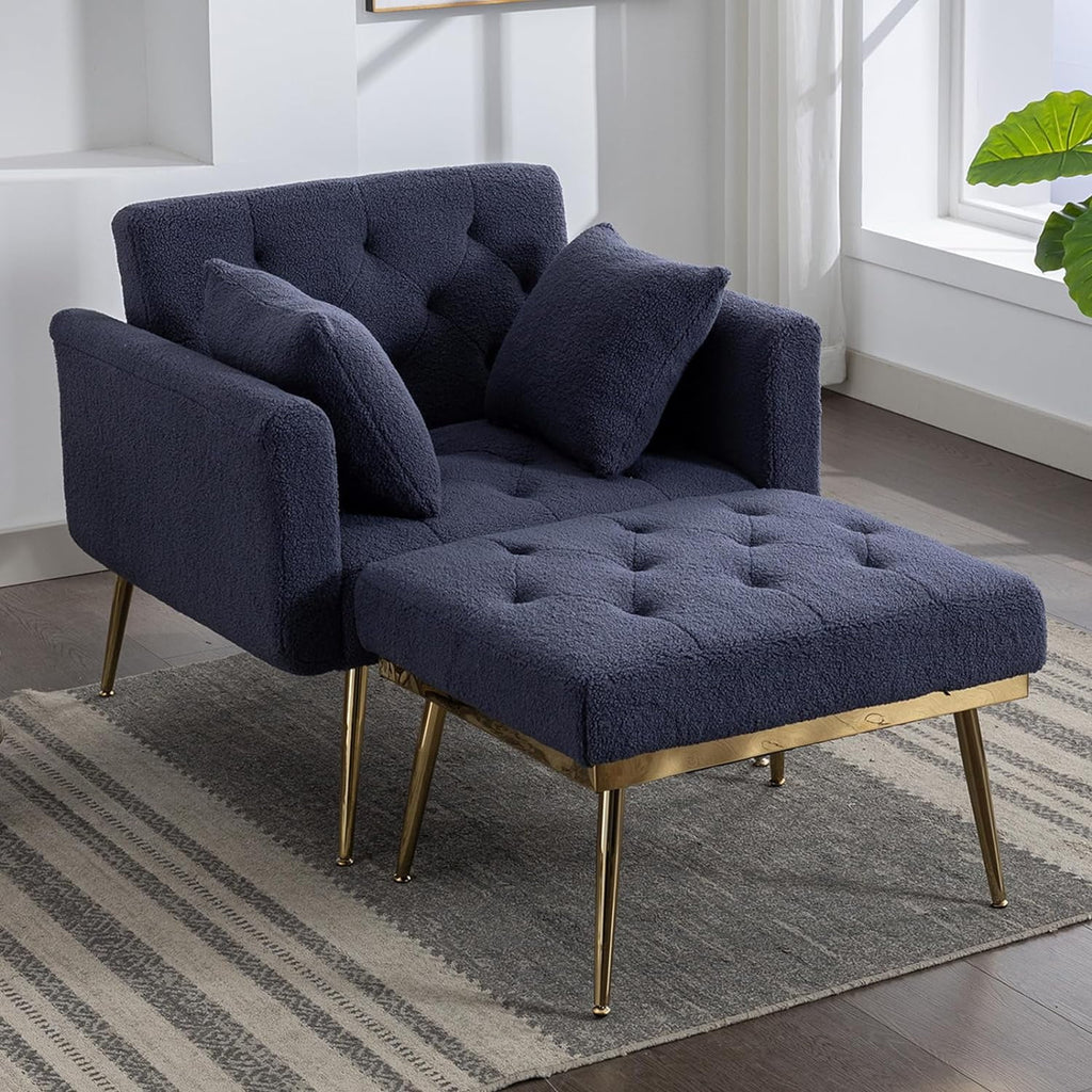 Blue Tufted Chaise Lounge Chair with Ottoman B80558