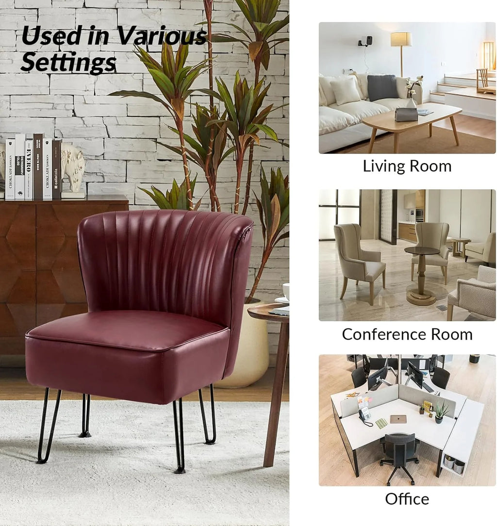 Burgundy Faux Leather Accent Chairs Set Of 2 With Metal Base A220112