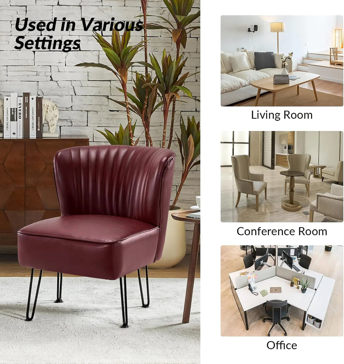 Burgundy Faux Leather Accent Chairs Set Of 2 With Metal Base A220112