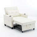 White Leather 3-In-1 Convertible Sleeper Chair Bed with USB Ports U163