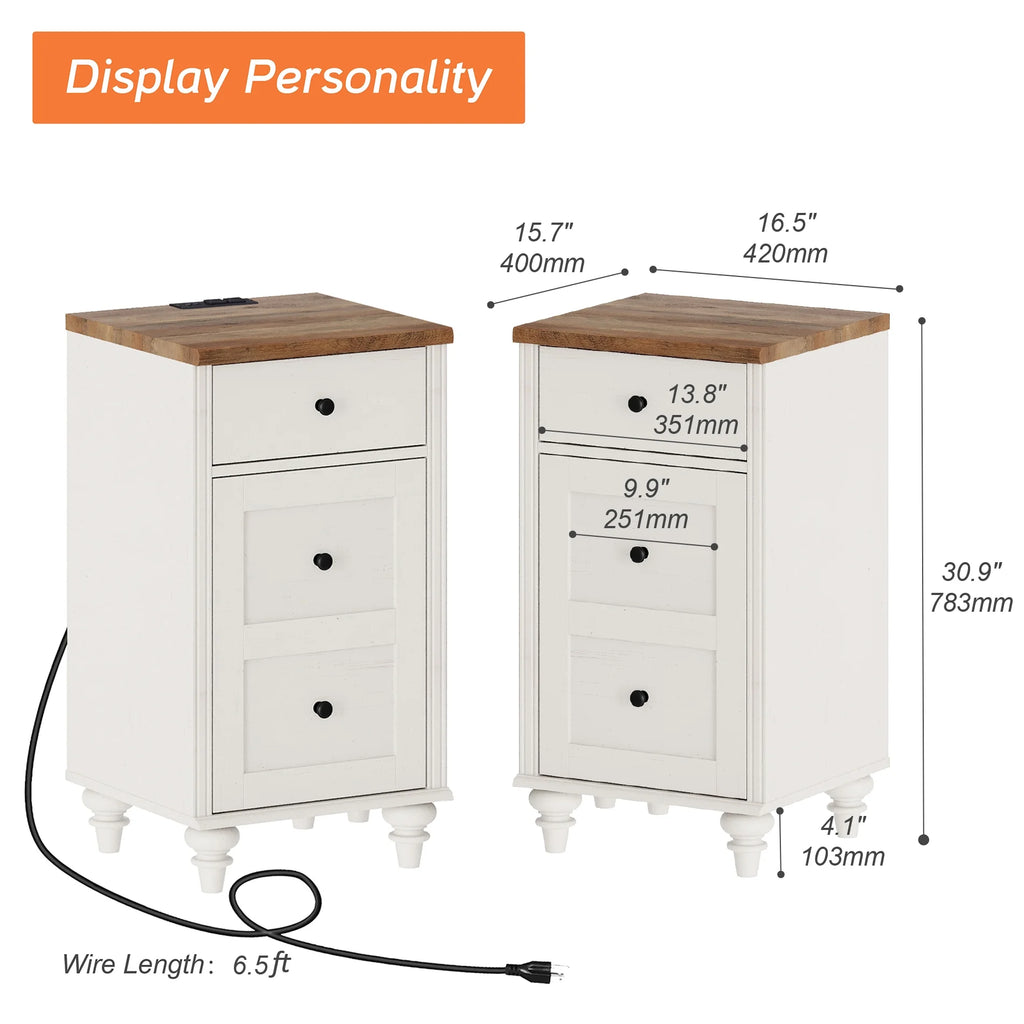 White and Oak 2 Drawer Nightstand with Open Shelf D222