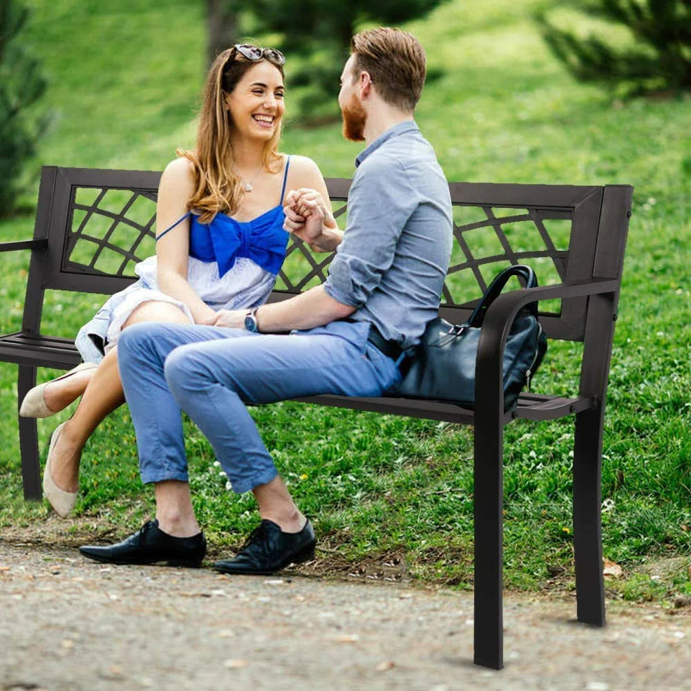 Black Outdoor Garden Bench with Armrests A706878