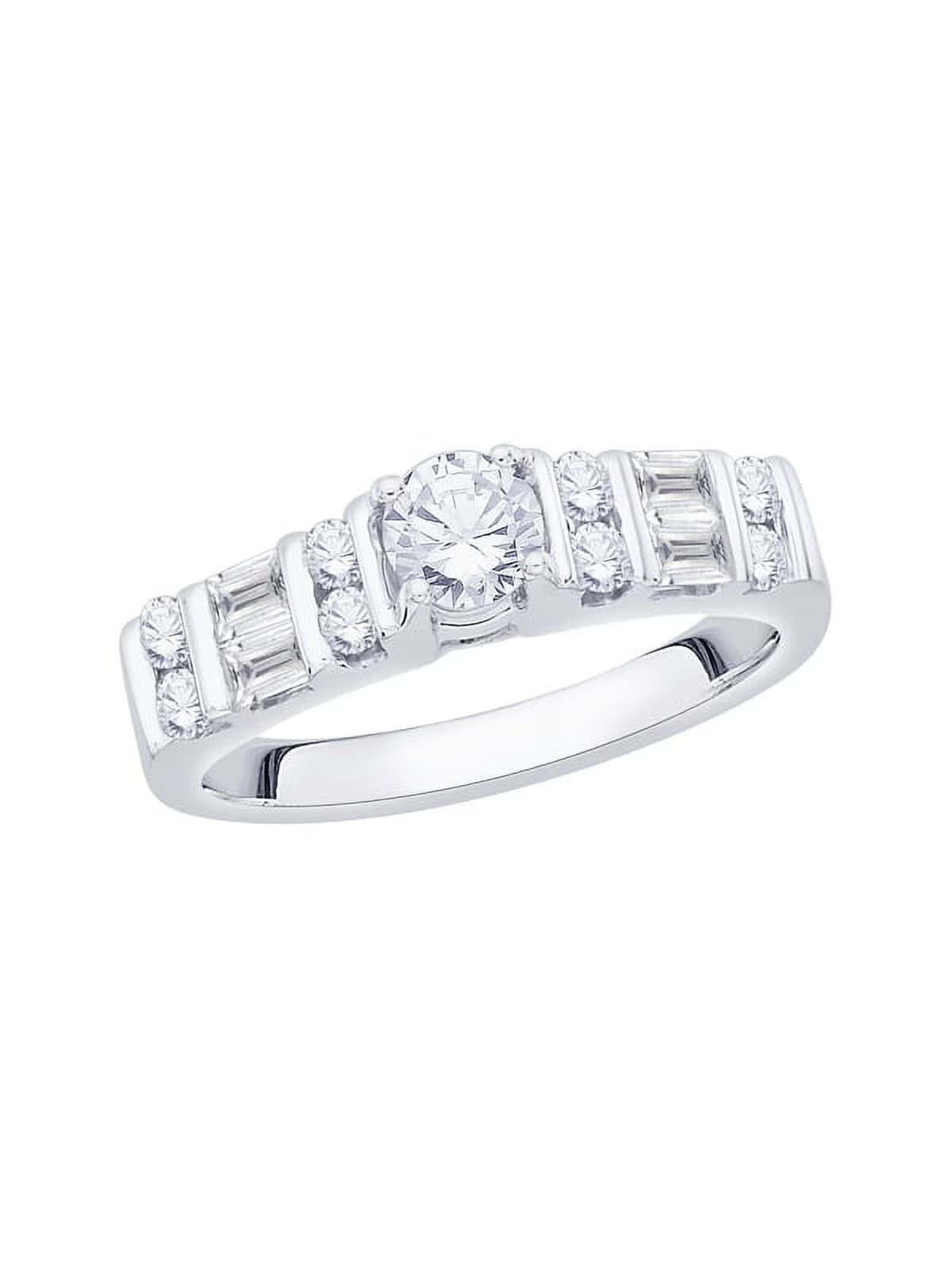 Round and Baguette Cut Diamond Engagement Ring in Sterling Silver U6568