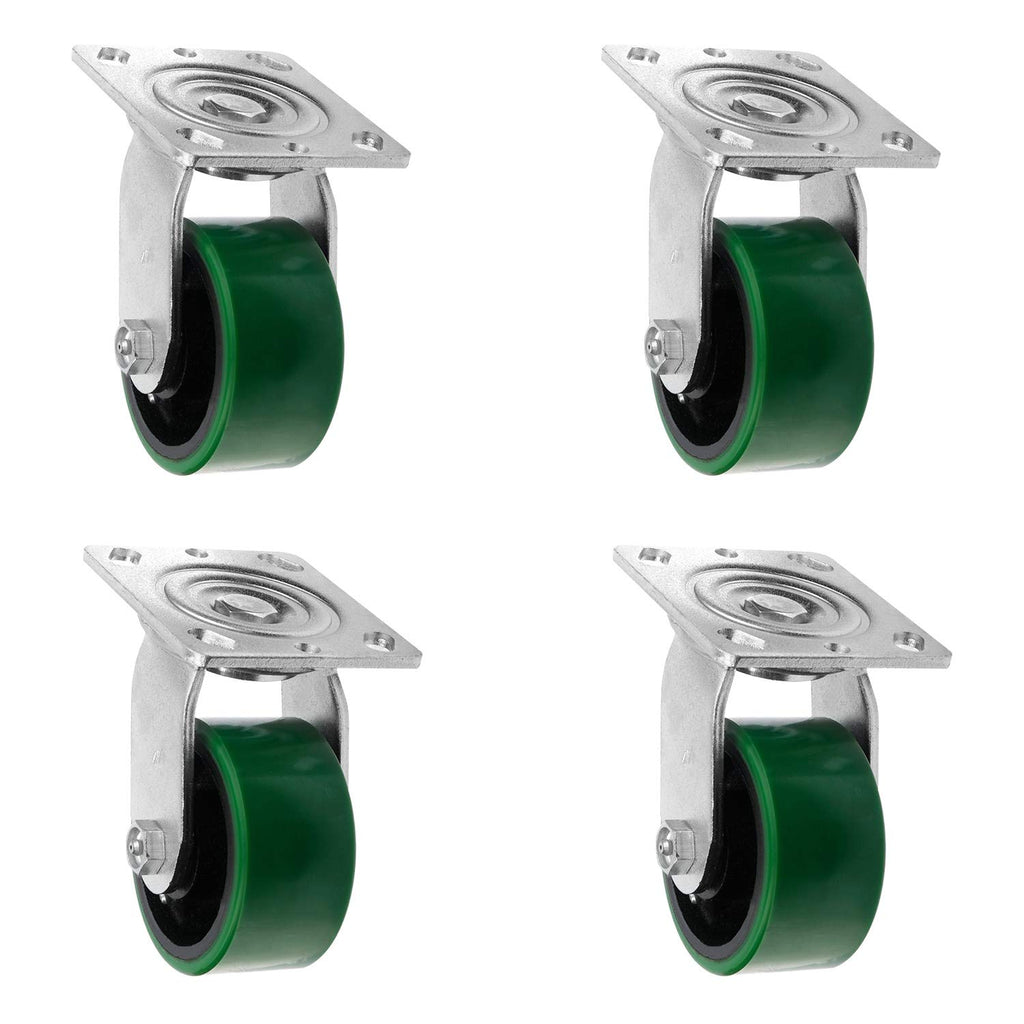 4 Quantity Heavy Duty Swivel w/Brake Rigid Polyurethane Mold on Steel Wheel Caster X456353
