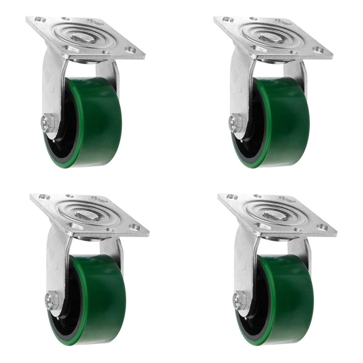 4 Quantity Heavy Duty Swivel w/Brake Rigid Polyurethane Mold on Steel Wheel Caster X456353