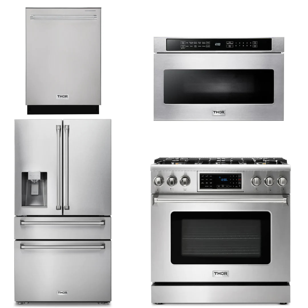 36 Gas Range, Microwave, Refrigerator with Water and Ice Dispenser, Dishwasher L46846