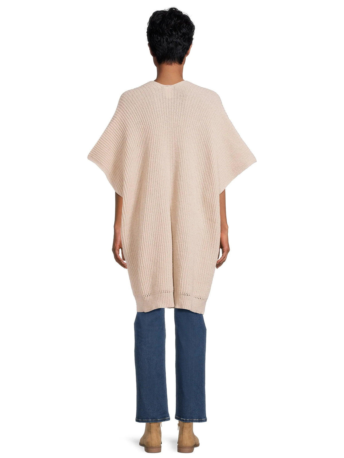 Ribbed Sweater Cape with Pockets C7553