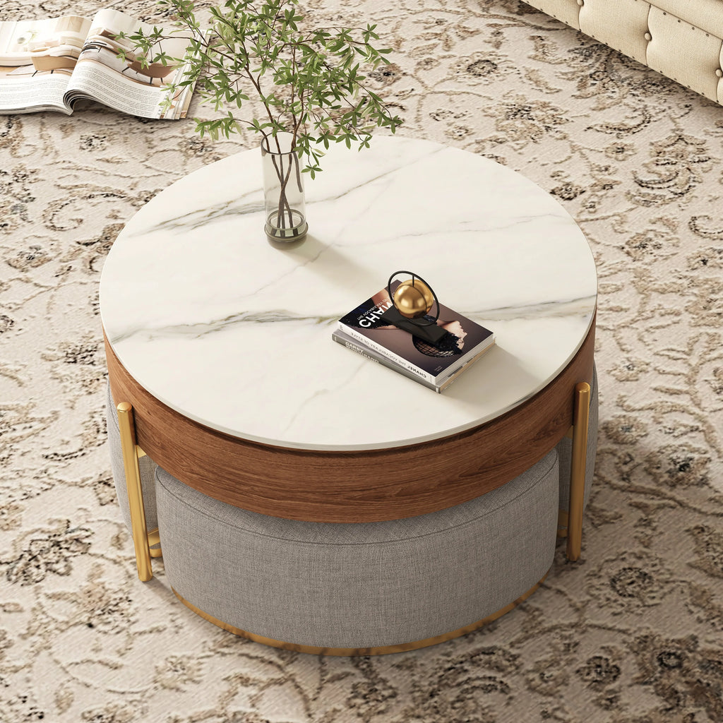 Lift Top Nesting Coffee Table with Storage and 3 Stools Z3965