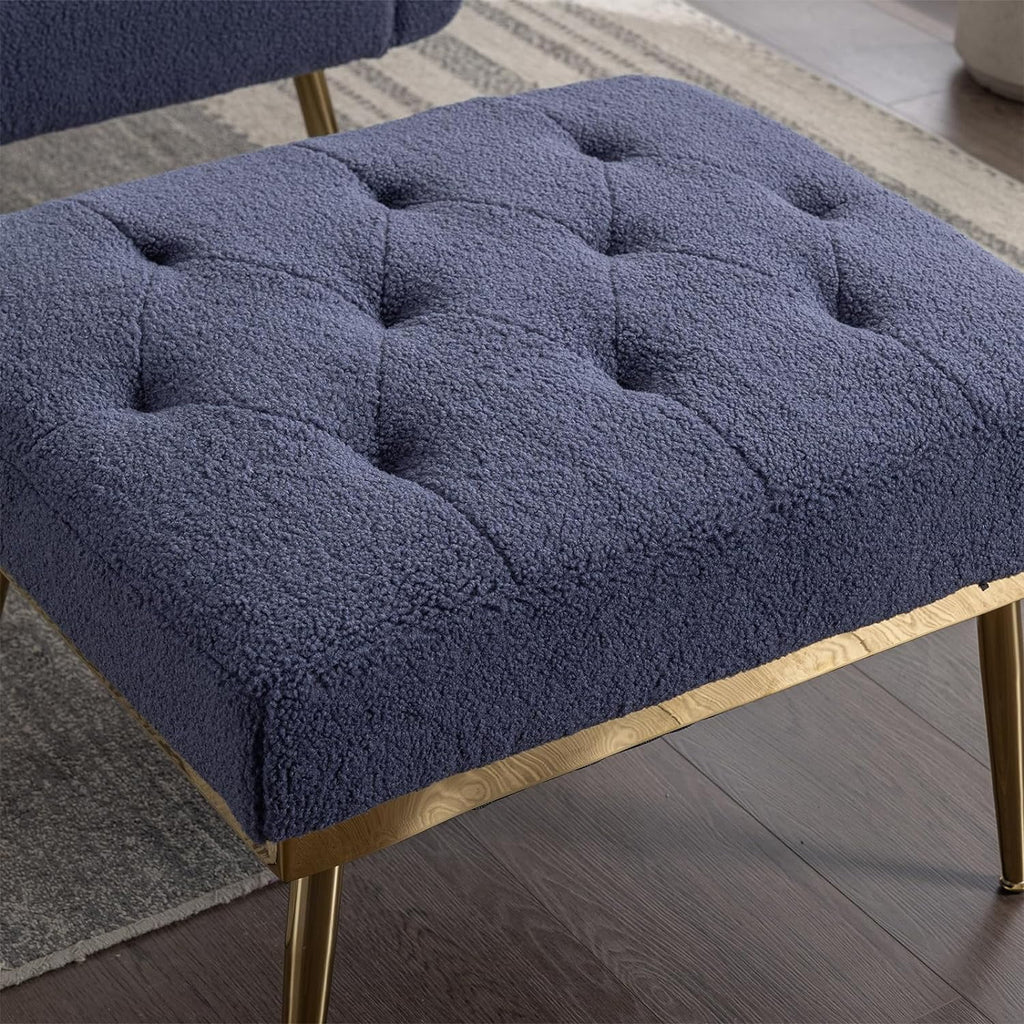 Blue Tufted Chaise Lounge Chair with Ottoman B80558