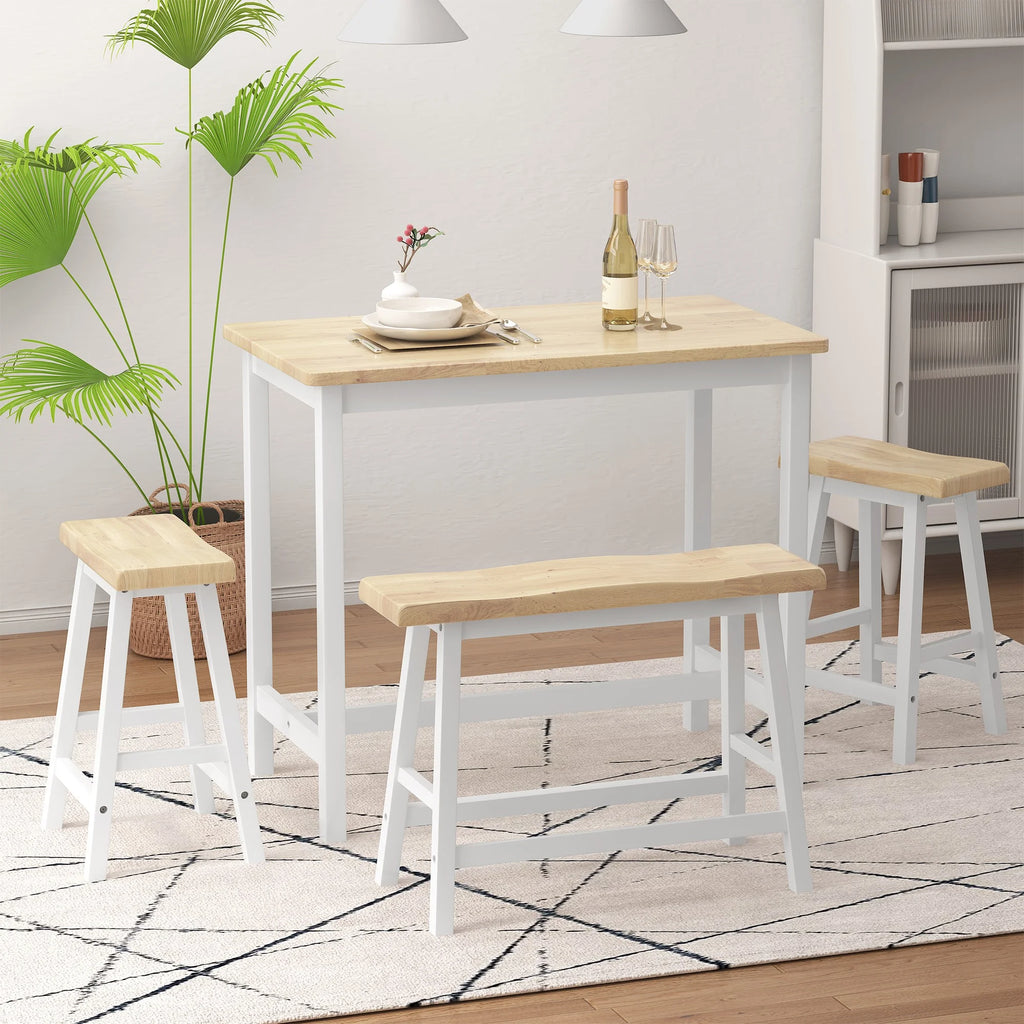 42" 4-Piece Wood Dining Table Set with Bench and 2 Stools H169