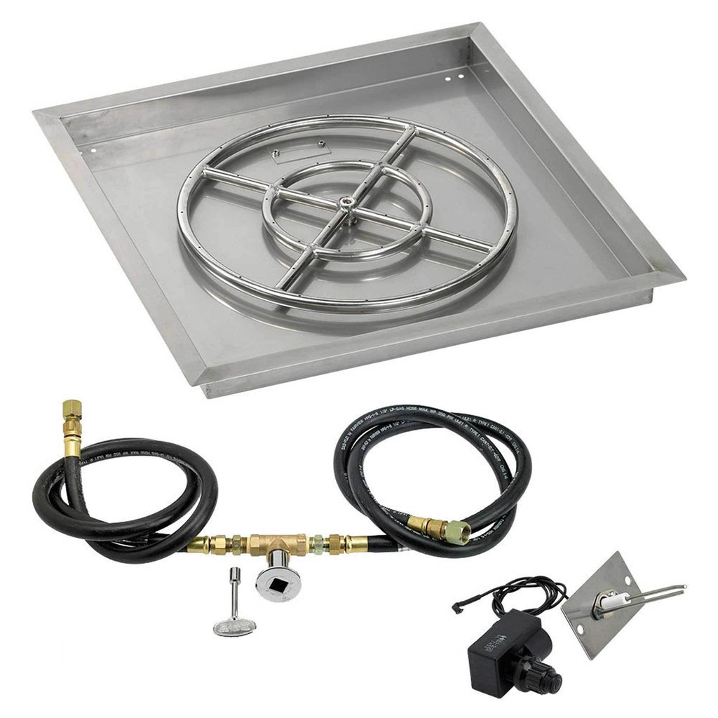 18x22 Square Stainless Steel Drop-In Pan with Match Light Kit Propane Fire Pit Ring C800465