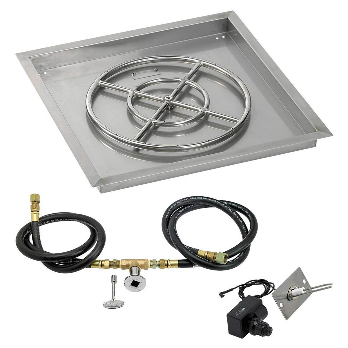 18x22 Square Stainless Steel Drop-In Pan with Match Light Kit Propane Fire Pit Ring C800465