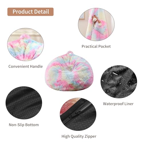 Waterproof Faux Fur 5FT Round Bean Bag Chair Cover with Pocket I303833